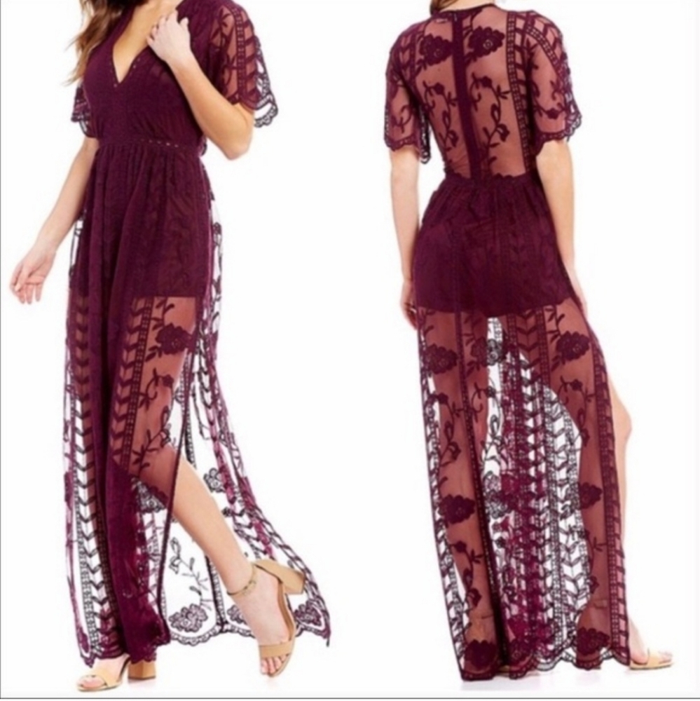 Gianni bini plum black maxi romper dress
